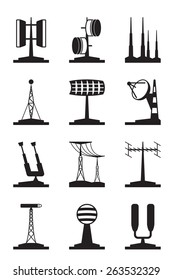Various antennas and locators - vector illustration