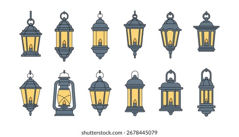 Various antique lanterns collection with transparent background