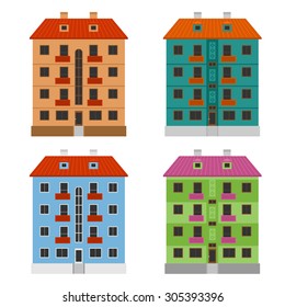 Various apartment houses, four modern vector buildings