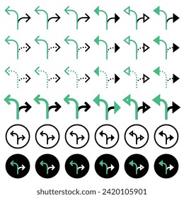 Various arrow icons related to directions.