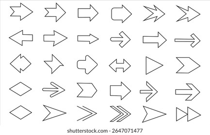 Various arrow icons,clip art set. Collection different arrows sign of the right, left, up, down direction. Black vector abstract elements isolated on white background	
