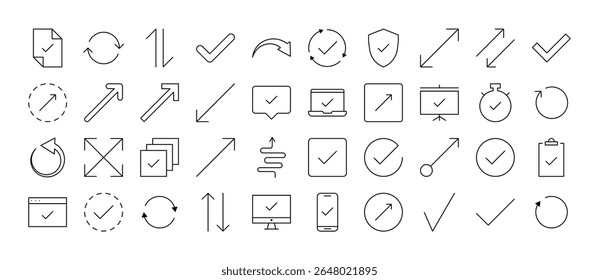 Vários Ícones De Linha De Setas. Outline Signs para Gráficos e Web Design, Apps, Anúncios, Vários Cartões 