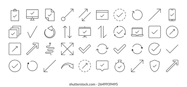 Várias Setas Linha Ícone Pack. Outline Signs para Gráficos e Web Design, Apps, Anúncios, Vários Cartões 