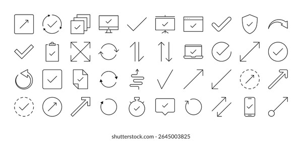 Conjunto De Ícones De Várias Linhas De Setas. Outline Signs para Gráficos e Web Design, Apps, Anúncios, Vários Cartões 