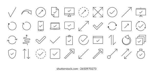 Various Arrows Thin Line Icon Set. Outline Signs for Graphic and Web Design, Apps, Adverts, Various Cards 