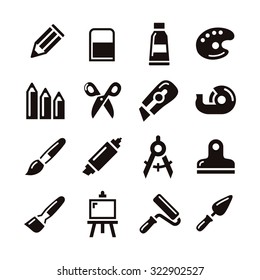 Various art supply icon in white background