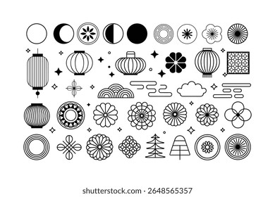 Varios Elementos y linternas decorativas de inspiración asiática