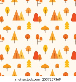 Various autumn tree and foliage seamless pattern background. Seasonal and holiday for wrapping, wallpaper and illustration