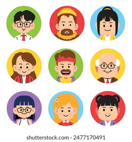 Various avatar in circle frame, consist of man and woman in various age
