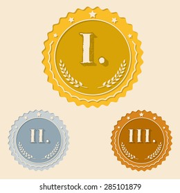 Various awards icons for winners with roman numbers flat design 