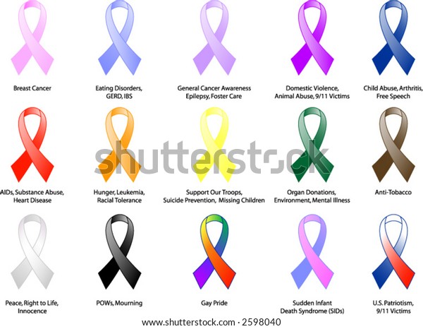 Various Awareness Ribbons Some Causes They Stock Vector (Royalty Free ...