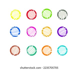 Various background circles, textured icons made with felt tip pens. Hand drawn abstract doodles. Logo or social media story, highlight, or infographic editable design elements isolated on white.