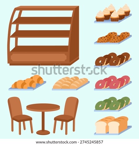 Various bakery equipment and several types of cakes