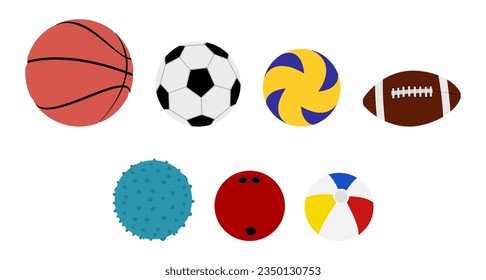 various of ball, basketball, soccer, volleyball, football, rubber, bowling ball, toy ball  illustration design vector