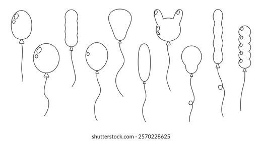 Various balloon outlines in simple line art design for creative projects