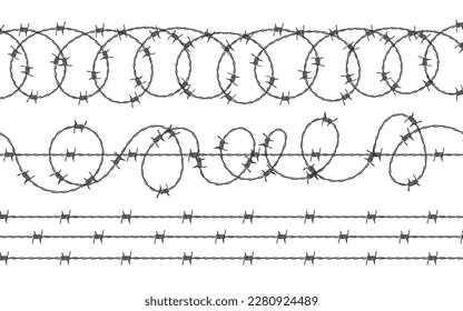 Various barbed wire. Wavy razor wire. Security fencing. Vector scalable graphics
