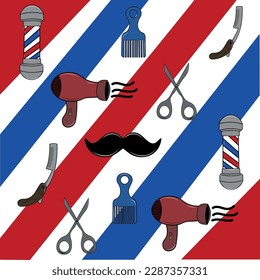 various barber shop tools cartoon