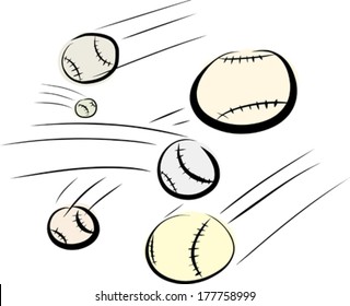 Various Baseballs Flying Over Isolated White Background