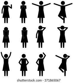 Various basic girl movement icon symbol vector sign pictogram info graphic