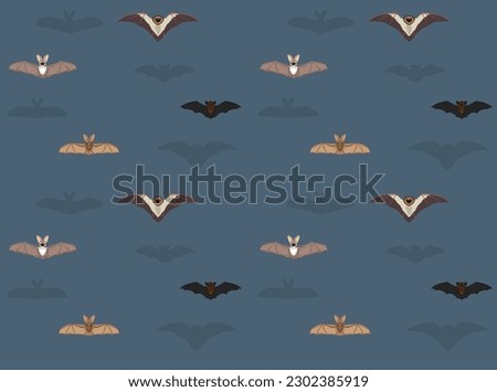 Various Bat Species Front Flying Cartoon Seamless Wallpaper Background
