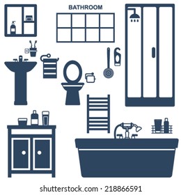 Various bathroom elements silhouette icons vector set