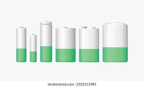 various batteries type in set on white