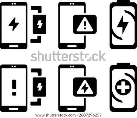 Various battery and charging icons displayed, showing status alerts and power symbols relevant for mobile devices.