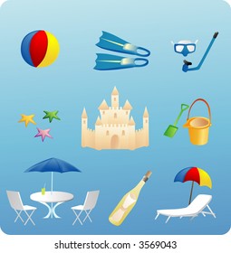 various beach themed objects and elements