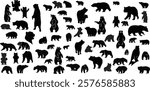 various bear silhouettes on the white background