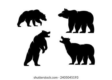 various bear silhouettes on the white background, bear icon set