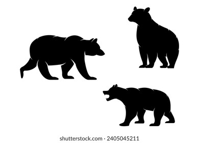 various bear silhouettes on the white background, bear icon set