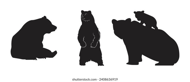 various bear silhouettes on the white background American grizzly background asian animal silhouette vector art