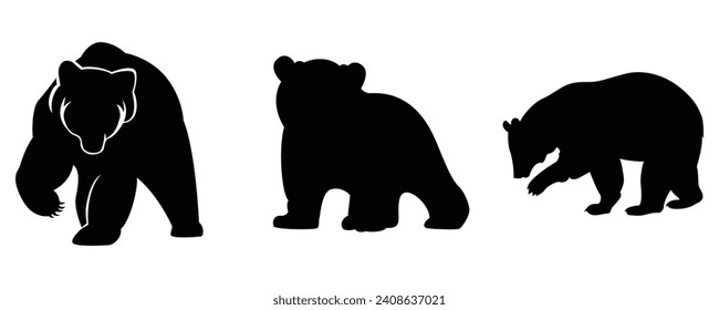 various bear silhouettes on the white background American grizzly background asian animal silhouette vector art