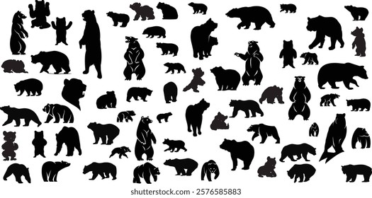 various bear silhouettes on the white background