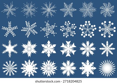 vários belos desenhos imaginários de imagem floco de neve isolados no fundo azul, vetor