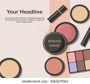 Various beauty products isolated on white background. Makeup cosmetics set