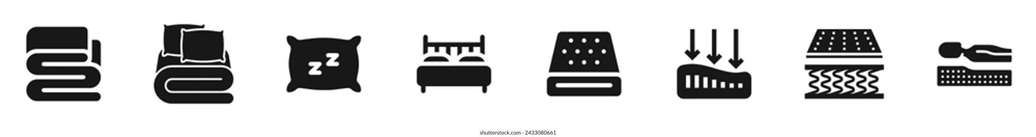 Various Bed and bed sheet icons on white background. Vector illustration.
