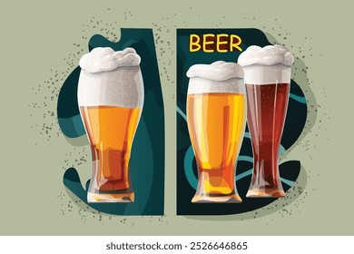 a various beer glasses in realistic design