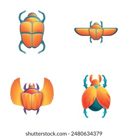 Various beetle icons set cartoon vector. Different winged beetle. Scarabeus insect, entomology