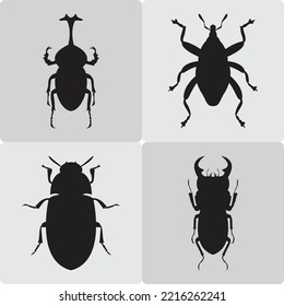 Various beetles silhouette vector design