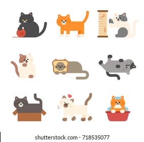 Various behaviors of cute cats vector illustration flat design