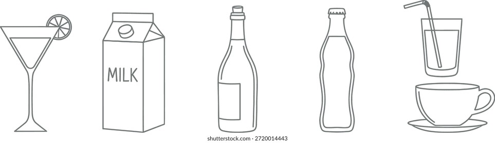 Vários recipientes de bebidas e bebidas