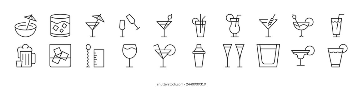 Various beverages Linear vector icons collection. Editable stroke. Simple linear illustration for web sites, newspapers, articles book
