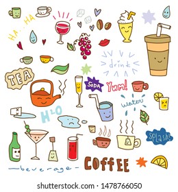 various beverages vector illustration doodle symbol set