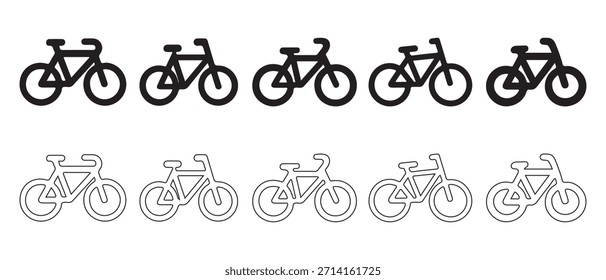 Diversos iconos de la bicicleta en estilos sólidos y de contorno para los Elementos de diseño y los símbolos.
