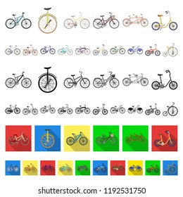 Various bicycles cartoon icons in set collection for design. The type of transport vector symbol stock web illustration.