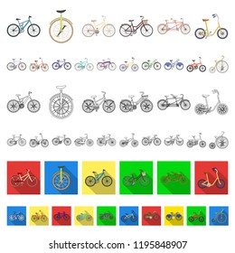 Various bicycles cartoon icons in set collection for design. The type of transport vector symbol stock web illustration.