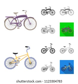 Various bicycles cartoon,black,flat,monochrome,outline icons in set collection for design. The type of transport vector symbol stock web illustration.