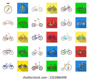 Various bicycles cartoon,flat icons in set collection for design. The type of transport vector symbol stock web illustration.