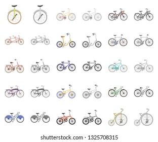 Various bicycles cartoon,monochrom icons in set collection for design. The type of transport vector symbol stock web illustration.